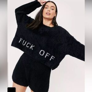 Nasty Gal Black Cropped F*ck Off Sweater Set